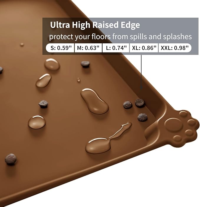 Reopet Silicone Pet Feeding Mat - Waterproof & Non-Slip Dog Cat Placemat | High Raised Edges Prevent Food & Water Spills to Protect Floors, Easy to Clean, Fit for Dog Cat Bowls