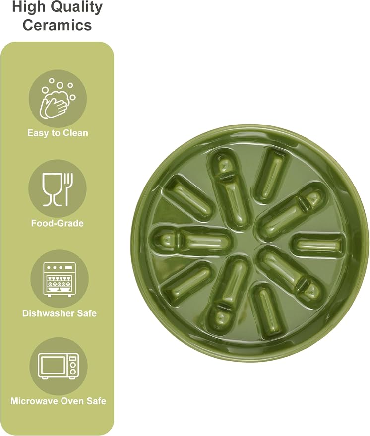 Ceramic Slow Feeder Dog Bowl, Maze Puzzle Non-Slip Silicone Base Stoneware Bowl for Small Medium Dogs, Heavy Duty Anti-Bloat Dog Food Bowl Dishwasher Safe – Green, Small