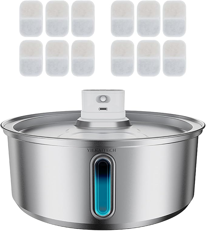 Wireless Cat Water Fountain Stainless Steel, Battery Operated, Cordless Pet Water Fountain for Cats & Dogs with Motion Sensor, Ultra Quiet Pump, 12 Filters (SS, 8L)