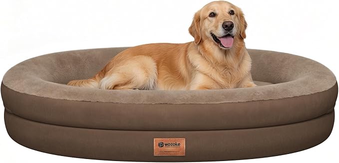 Orthopedic Dog Bed for Large Dogs, Waterproof Dog Bed for Large Size Dogs with Bolsters, Egg Crate Foam Sofa Bed with Washable Removable Cover & Non-Slip Bottom, Coffee