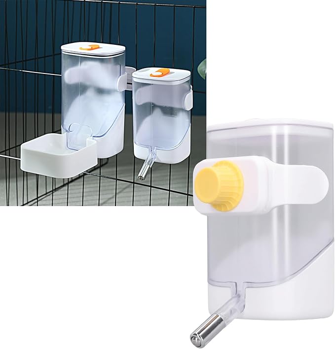 23.67oz Pet Water Feeder Bottle,Stainless Steel Cage Hanging Water Dispenser for Dogs,Cats,Hamsters,Rabbits (White)