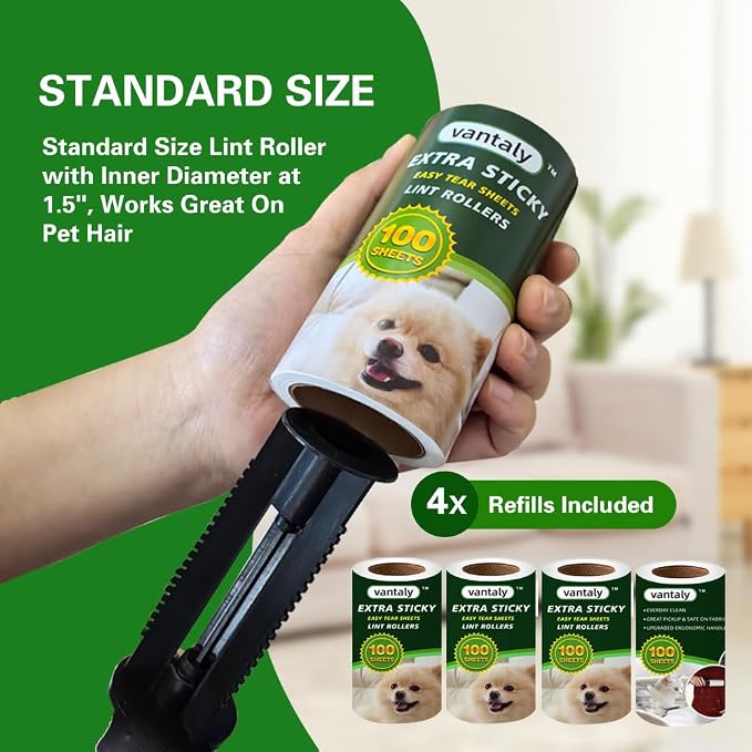 Lint Rollers for Pet Hair Extra Sticky, 600 Sheets Value Set Lint Roller with 2 Upgraded Handles, 6 Rollers Portable Pet Lint Remover for Clothes, Furniture, Carpet, Dog & Cat Hair Removal