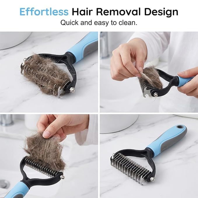 Double Sided Dematting Comb for Cats & Dogs, Undercoat Rake for Small & Large Breeds, Safe Deshedding Grooming Tool for Long Thick Haired Pets, Ergonomic Pet Grooming Brush (Pink, Small)