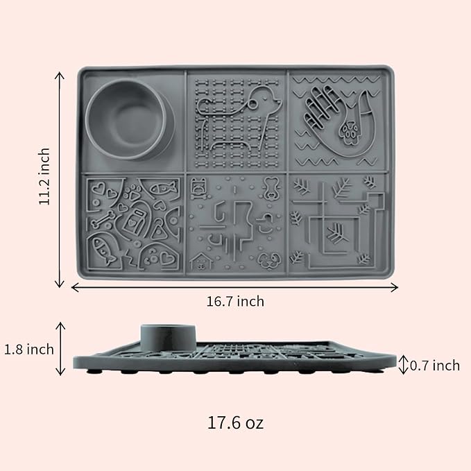 Tails & Tales Large Lick Mat for Dogs & Cats (11.2×16.7 in) with Strong Suction Cups, Slow Feeder Licking Pad for Anxiety Relief, Boredom & Bathing, Dog Enrichment Toy for Peanut Butter Yogurt (Gray)