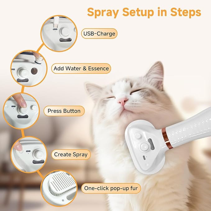 5 In 1 Steam Cat Dog Brush For Shedding With 600W Pet Dryer Convertible Pet Spray Hair Removal Comb With USB C Cable - Ideal For Outdoor And Indoor(Gold)