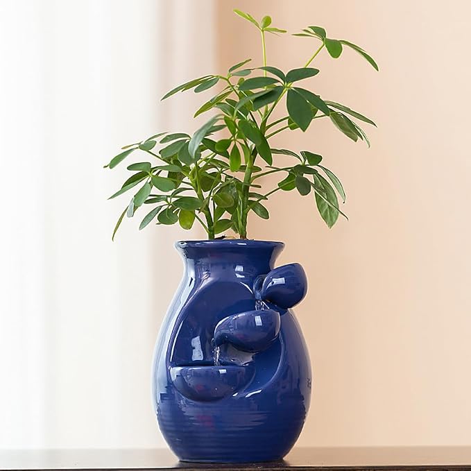 Ceramic Tabletop Desktop Fountain Water Feature Waterfall Home Indoor Decoration (Blue)