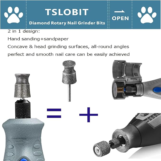Diamond Dog Nail Grinder Attachment,1/8'' Pet Nail Grinder Wheel for Dog Nail Grinder, Diamond Rotory Bit for Dogs&Pets Nail Care (Large A+V)