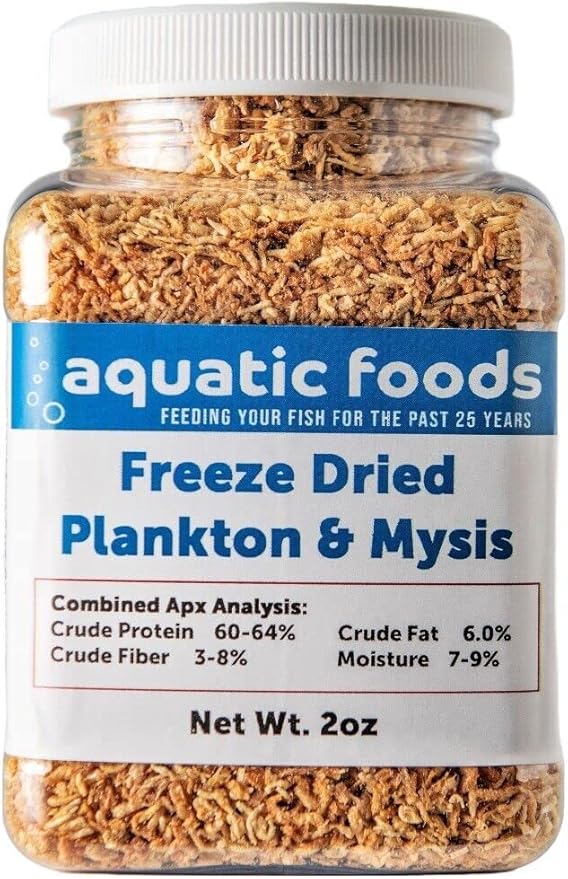 Plankton & Mysis Shrimp -Freeze Dried Floating Small Plankton/Mysis for Marines, Corals, Anemones, Koi & Pond Fish, Cichlids, All Tropical Fish…2oz Small Jar