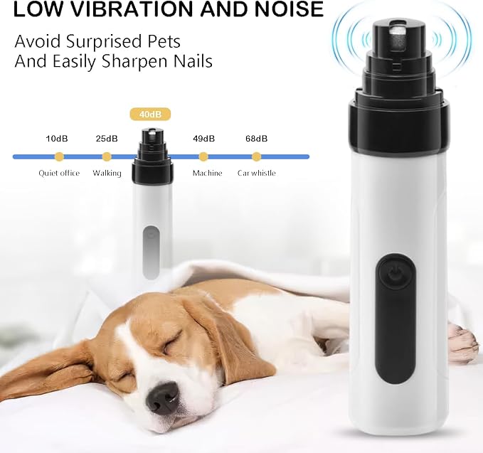 Silent Dog Nail Grinder, 2025 Upgraded Pet Nail Trimmer with 2-Speed Settings & 3 Grinding Ports, USB Rechargeable Dog Nail Clippers for Small, Medium & Large Pets