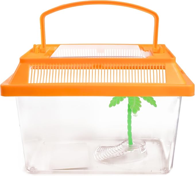 Needzo Ultimate All-in-One Hermit Crab Starter Kit, Neon Plastic Cage, Thermometer, Food, Treats, Trainer Bottle, and Coral Pieces, Terrarium Supplies for Pets and Reptiles