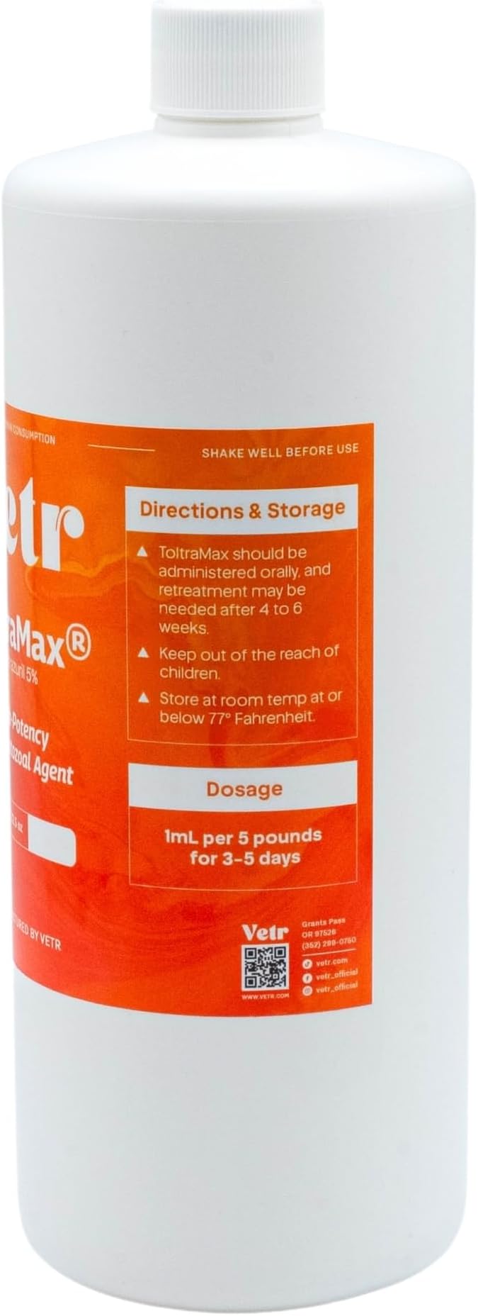 Toltrazuril 5.0% for Horses, Dogs, Cats, 960mL/32.4 Ounce, for Non-Food Chain Animals, Peanut Butter