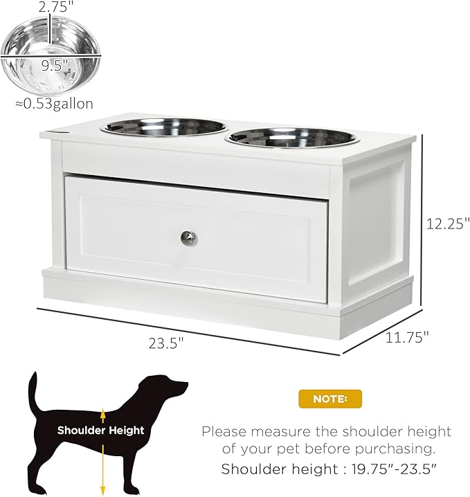 PawHut Large Elevated Dog Bowls with Storage Cabinet Containing Large 44L Capacity, Raised Dog Bowl Stand Pet Food Bowl Pet Feeding Station, Brown