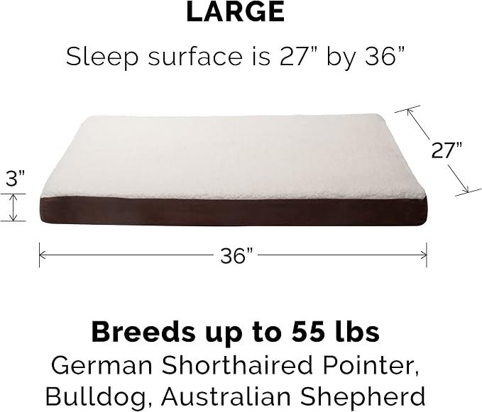 Furhaven Memory Foam Dog Bed for Large/Medium Dogs w/ Removable Washable Cover, For Dogs Up to 55 lbs - Sherpa & Suede Mattress - Espresso, Large