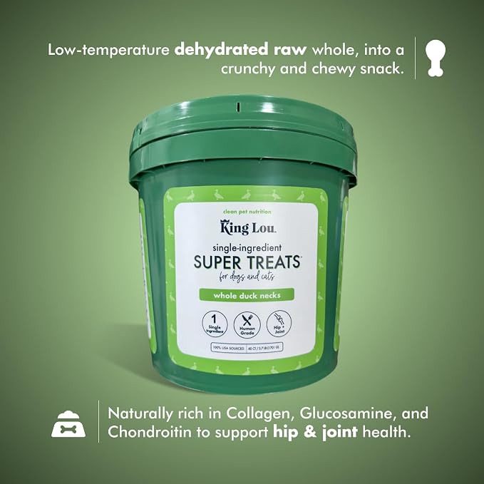 King Lou Pets - Whole Duck Necks for Dogs & Cats - Dehydrated Dog Treats - USA-Made Dental Chews for Dogs - Protein-Rich Collagen Snacks, 60 Count