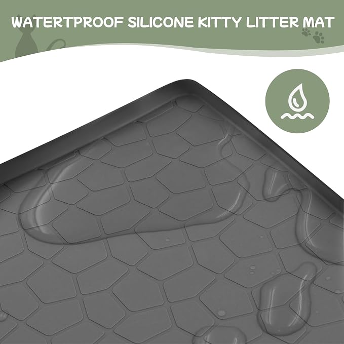 Homegroove 2Pcs Silicone Cat Litter Box Mat, 34"x22" Large Litter Box Mat for Litter Trapping, Waterproof Kitty Litter Mat for Indoor Cats, Cat Litter Catcher Mat for Floor, Non-Slip, Easy to Clean