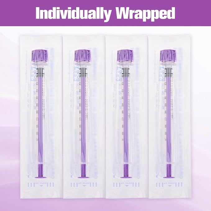 1ml Syringe with Cap, 1cc Plastic Syringes for Liquid, Feeding, Individually Wrapped 50 Pack