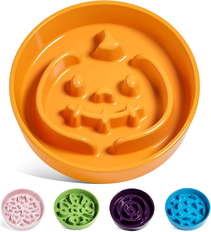 LE TAUCI Ceramic Slow Feeder Dog Bowl for Medium & Large Dogs, 3 Cup Puzzle Food Dish to Slow Down Eating, Pumpkin Orange