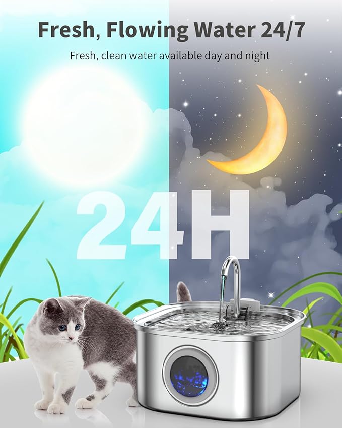 Lawfery Cat Water Fountain Stainless Steel, 108oz/3.2L Automatic Cat Drinking Fountain, Pet Water Dispenser with Quiet Pump, Suitable for Cats, Dogs and Multi-pet households