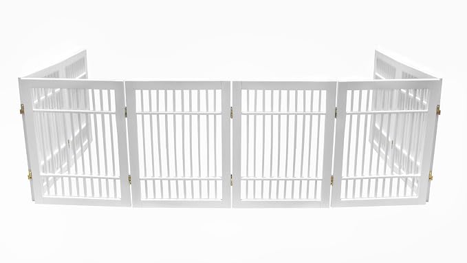 Urnporium Pet Dog Gate Freestanding, Strong Durable Folding Wooden Fence, Portable Acacia Hardwood Safety Barrier for Indoor & Outdoor Use (White Pet Gate, 8 Panel 24" Tall)