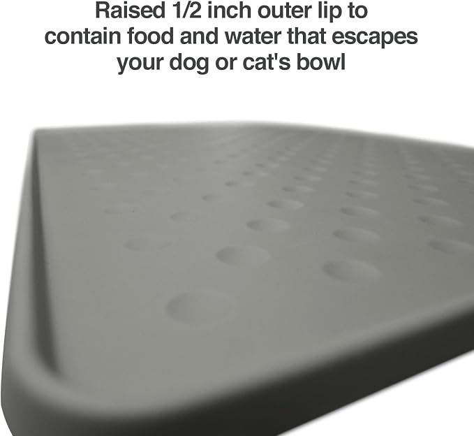 PetFusion Toughgrip Large Plus Dog Food Mat [Just The Right Size Before Getting Too Big @ 27.5 x 17.5]. Waterproof, Extra Tough FDA Grade Silicone, Grey