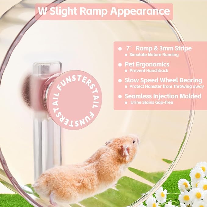 Super Silent Hamster Wheel 12 Inch, Magnetic Large Rat Wheel for Chinchilla, Gerbil, Guinea Pig, Cat, Mouse, Sugar Glider and Dwarf, Syrian Hamster Accessories (Peach Pink)
