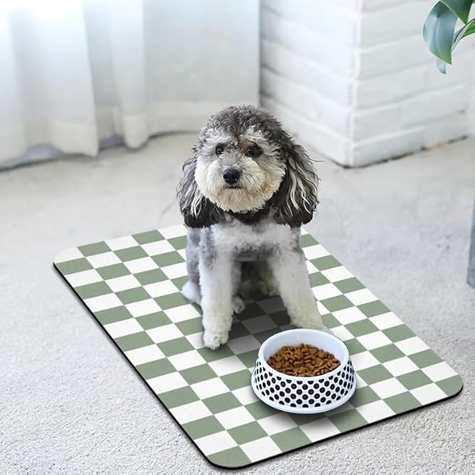 Dog Food Mats for Floors Waterproof, Pet Water Bowl Mats Pet Feeding Absorbent Placemats Plaid 24 * 32 inch