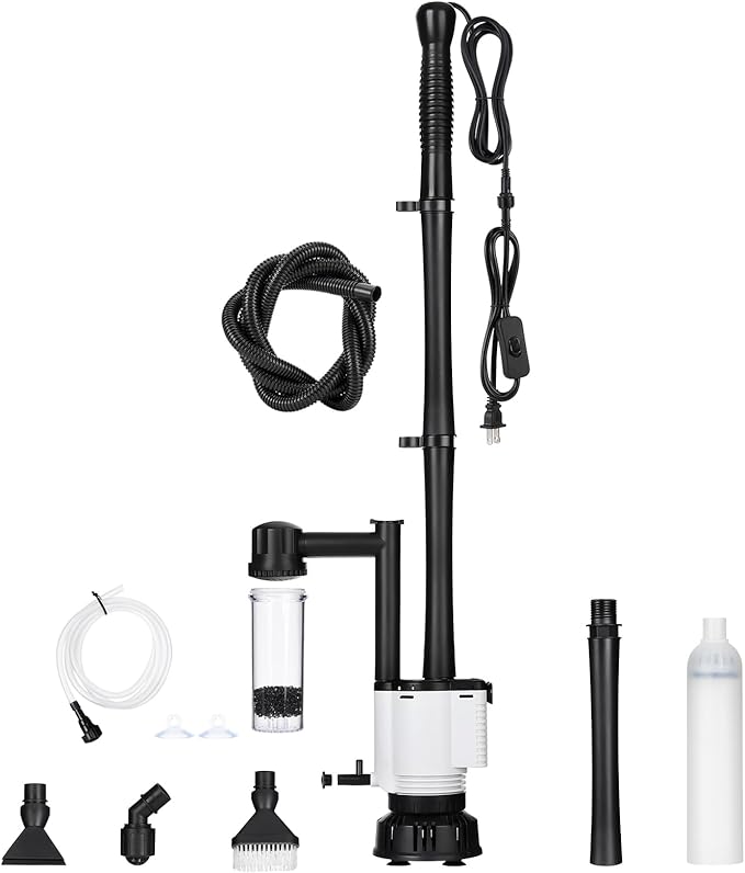 AQQA Electric Aquarium Gravel Cleaner, 8-in-1 Fish Tank Vacuum, Water Changer Sand Washer Algae Brush Turtle Shower Filter, Automatic Cleaning Kit for Freshwater Saltwater, 30W/480GPH