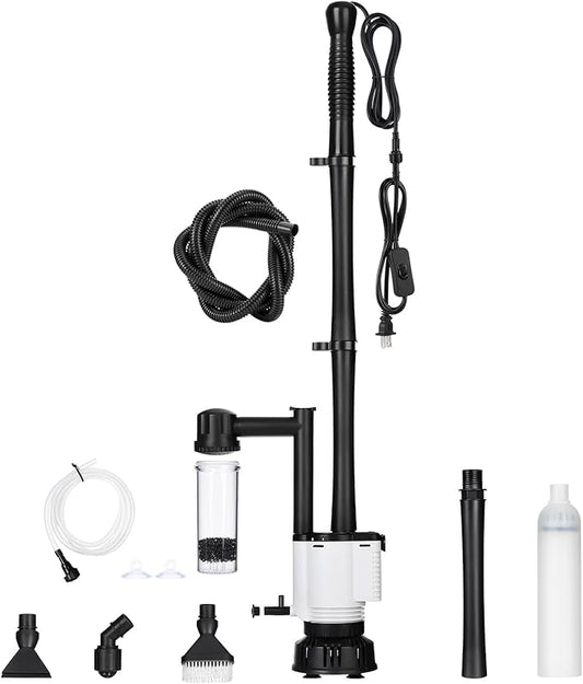 AQQA Electric Aquarium Gravel Cleaner, 8-in-1 Fish Tank Vacuum, Water Changer Sand Washer Algae Brush Turtle Shower Filter, Automatic Cleaning Kit for Freshwater Saltwater, 30W/480GPH
