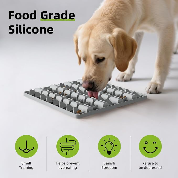 Snuffle Mat for Dogs, Silicone Snuffle Mat Dog Feeding Mat Slow Feeder, Encourages Natural Foraging Dog Sniff Mat, Stress Relief, Smell Training, Digging Toys for All Breed Dogs (Grey)