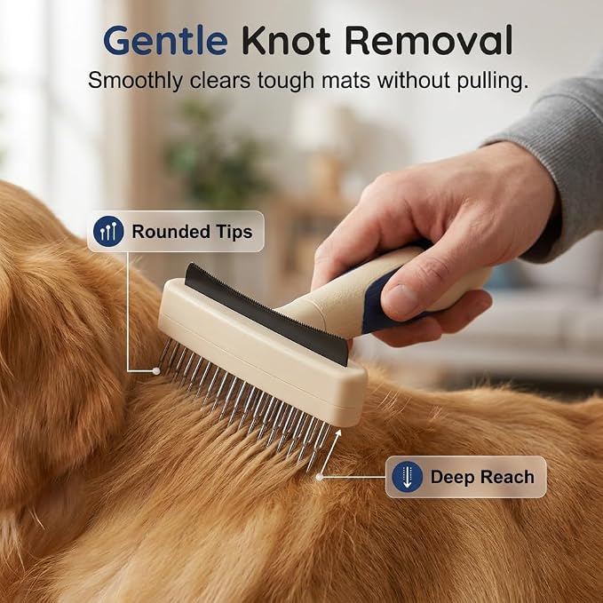 2026 Newly Upgraded 2-in-1 Dual-Sided Pet Grooming Tool for Shedding, Deshedding & Dematting Comb with Movable Stainless Steel Teeth and Curved Blade, Ideal for Cat & Dog Owners