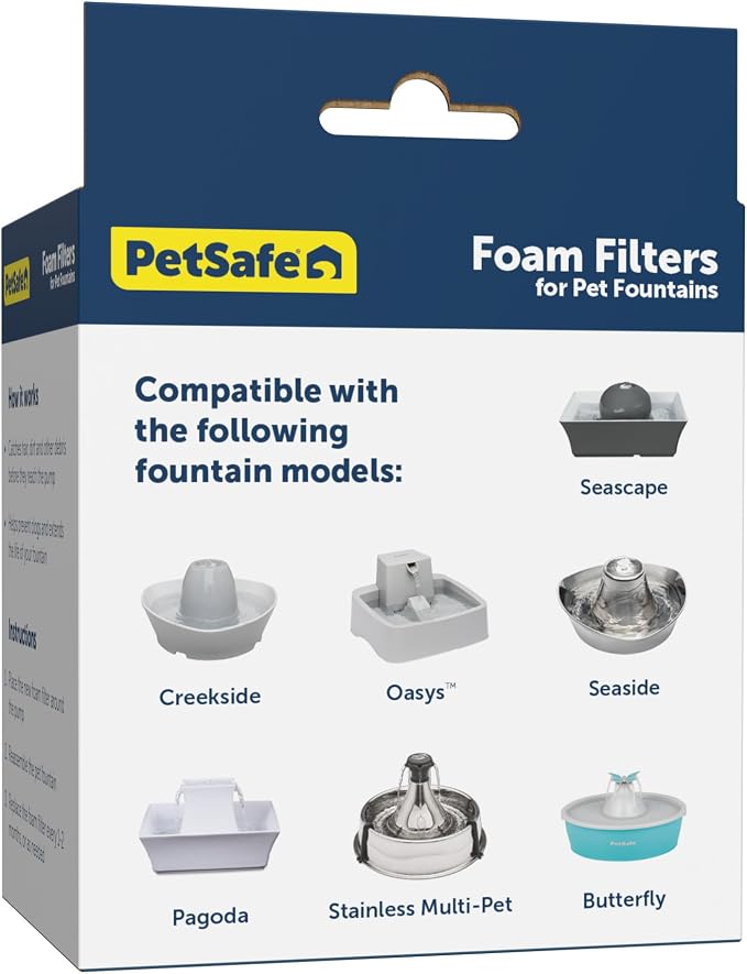 PetSafe Drinkwell Replacement Foam Filters - Compatible with PetSafe Ceramic and Stainless Steel Pet Fountains for Water Dispensers, (PAC00-13711), 2 Count (Pack of 12)