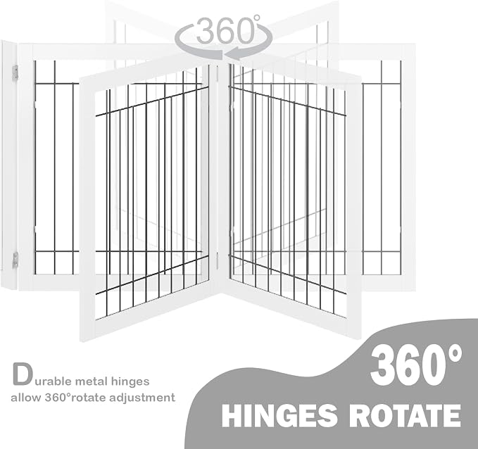 SPIRICH 96-inch Extra Wide 30-inches Tall Dog Gate with Door Walk Through, Freestanding Wire Pet Gate for The House, Doorway, Stairs, Pet Puppy Safety Fence, Support Feet Included (White)