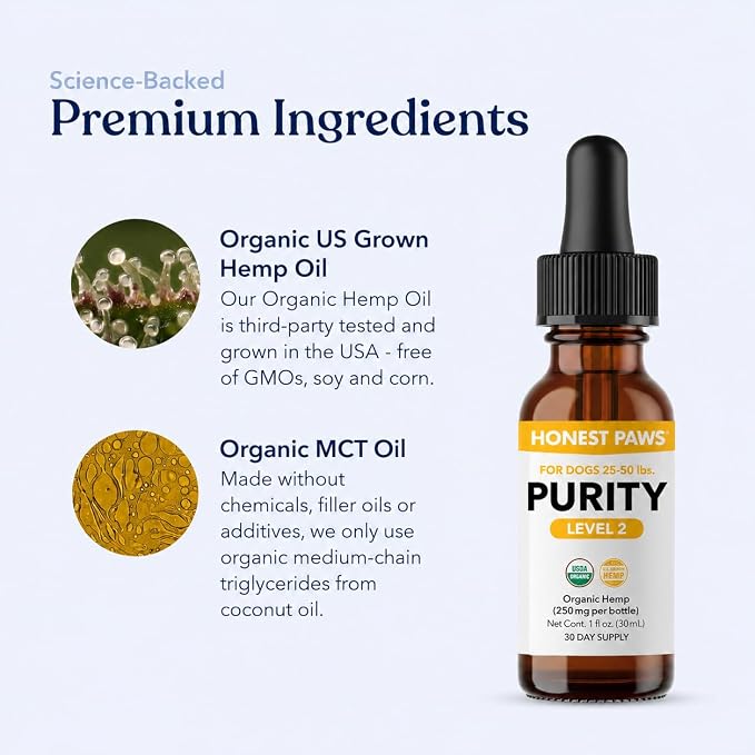 Honest Paws Hemp Oil for Dogs - Natural Hemp Seed Oil Drops Rich in Omega 3 6 9 - May Help Support Calm Behavior, Physical Comfort & Overall Wellness - Made in USA
