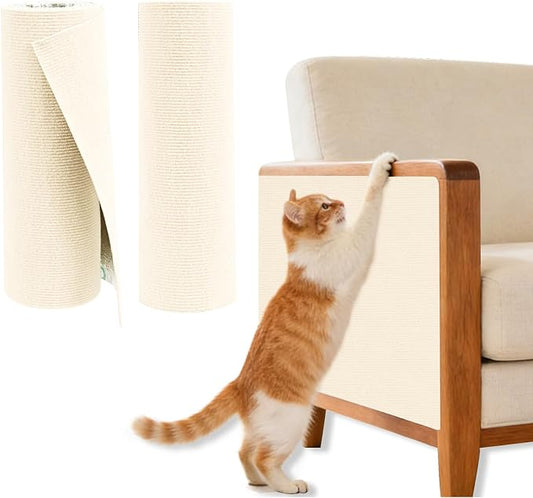 2 Pcs Beige Cat Scratch Mat, 78.7"x15.8" Self-Adhesive Cat Carpet, Trimmable DIY Cat Scratch Pad for Furniture, Couch Protector from Cats, Sofa Protector for Cats, Wall, Cat Tree Replacement Pos