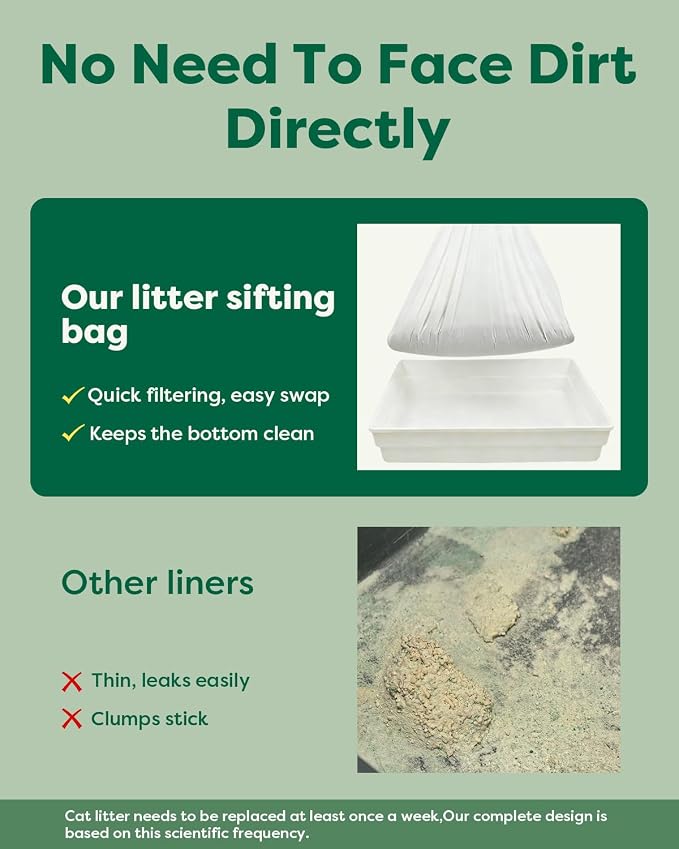 35 Count Sifting Cat Litter Box Liner, Tear-Resistant Cat Litter Bags, Sifting Litter Box Liners with Holes Drawstring, 18x37 Inch Tear-Resistant Cat Litter Bags for Most of the cat litter boxes