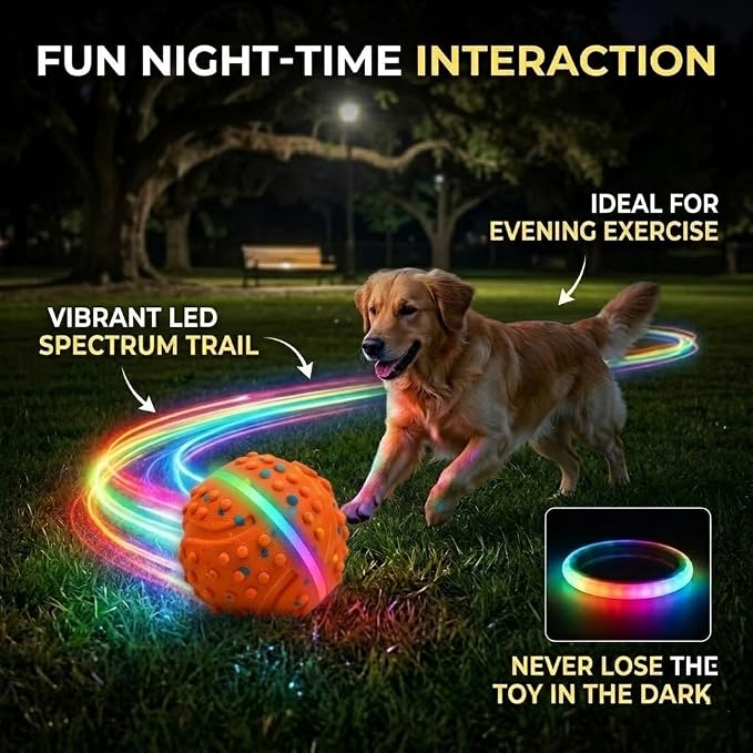 SUREMAX Interactive Dog Toys for Aggressive Chewers, LED Smart Dog Ball 0.6in Thickened E-TPU, Motion Activated Bouncing Balls for Dogs to Keep Them Busy, Indestructible Pet Toy (Orange)