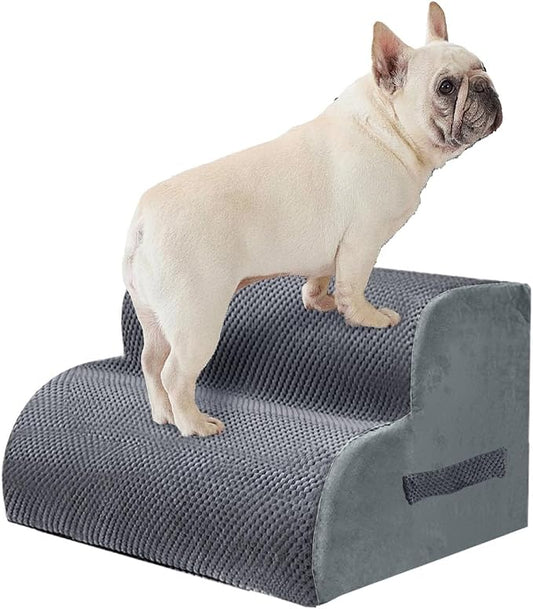 PAWSCRAT Dog Stairs for Small Pets, 11.8" H with 30D Material Soft Foam, Portable Ramp Non-Slip Surface Non-Slip for Couch and High Bed Climbing, 2-Step Stairs for Cat or Dog, Grey