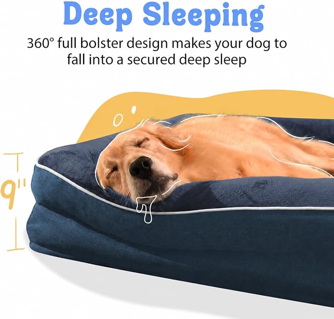 Chez Paw Jumbo Waterproof Dog Bed for Giant Dogs, Extra Thick Egg-Crate Foam Orthopedic Dog Sofa with Sides & Removable Washable Cover, Non-Slip Bottom, Navy 53"x42"x8.5"