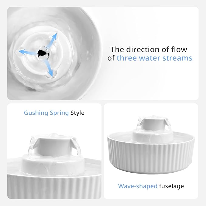 Ceramic Cat Water Fountain, 2.1L/71oz Cupcake Pet Water Fountain for Cats and Dogs, Automatic Pet Drinking Fountain,Double Filtration System, Easy to Clean (White Fountain with 2 Water Pumps)