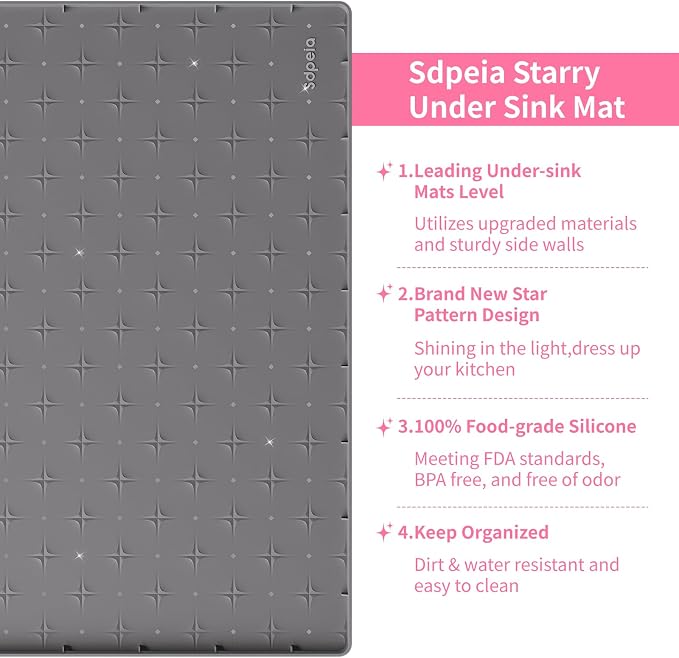 Sdpeia Under Sink Mat 31"×22" Waterproof Silicone Cabinet Liner & Sink Protector for Kitchen & Bathroom, Multi-Purpose Organizers Tray for Pets, Laundry, Cat Litter Mat,Gray