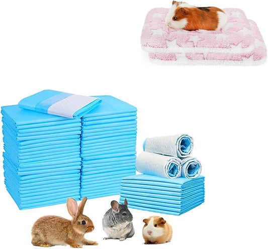 2 Pcs Guinea Pig Bed Mat Washable, Rabbit Winter Bed Pad for Indoor, Warm Small Animal Bed Mattres & Rabbit Pee Pads, Pet Toilet/ Potty Training Pads, Super Absorbent Guinea Pig Disposable Diaper