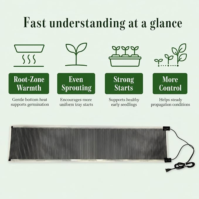 Seedling Heat Mat 11" x 36" - Long Propagation Plant Heating Pad for Multiple Trays, Germination, Seed Starting, Rooting Cuttings, Hydroponics and Indoor Gardening, Made in USA