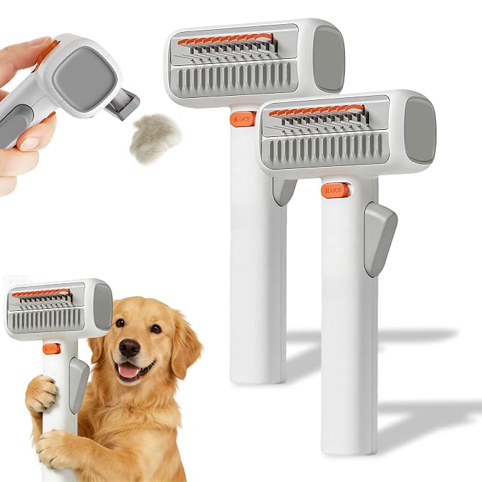 2-in-1 Pet Self-Detangling & Grooming Comb, One-Touch Switch Dematting Comb for Dogs, Undercoat Rake for Dogs, Deshedding Rake Dog Detangler Brush for Mats Tangles Loose Fur (2PCS)