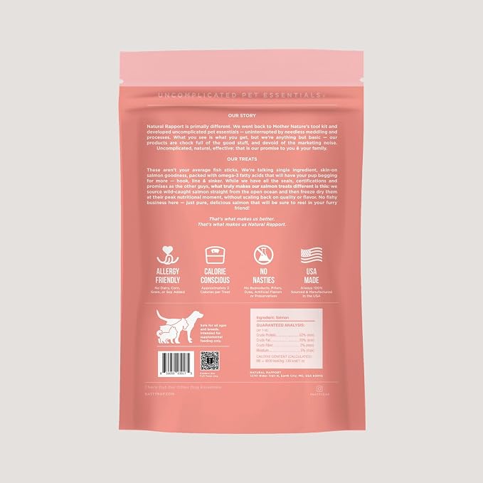 Natural Rapport Freeze Dried Salmon Dog Treats - Wild Caught, Single Ingredient, Omega-3 Rich for Skin & Coat Health (3 oz) (200+ Treats)