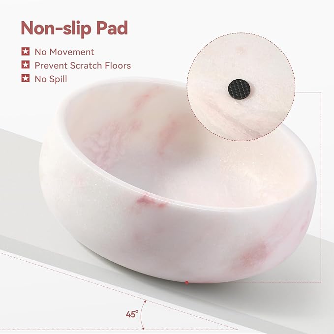 Karibiber Marble Dog Bowl, 5lbs Weighted Dog Food Bowl, Non-Slip Large Heavy Water Bowls, Cute Pink Stone Food and Water Dish for Medium Dogs, Natural Marble, Easy to Clean, Holds 4 Cups