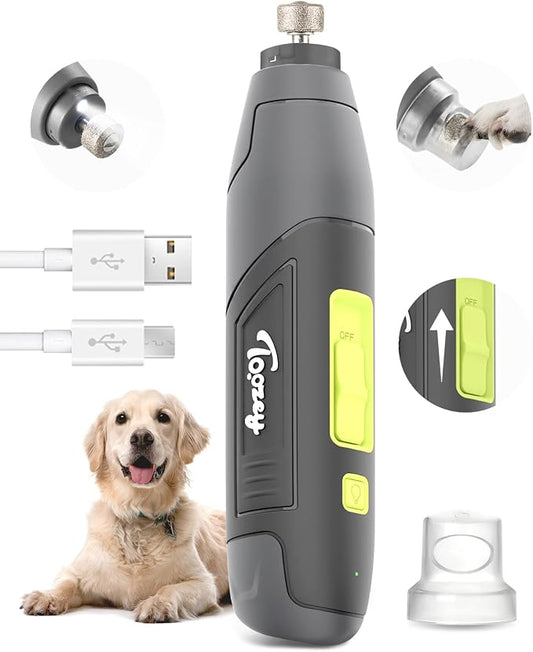 Toozey Dog Nail Grinder with LED Light & 3 Speeds — Quiet Rechargeable Electric Pet Nail Trimmer for Small, Medium, Large Dogs and Cats, USB-C Charging