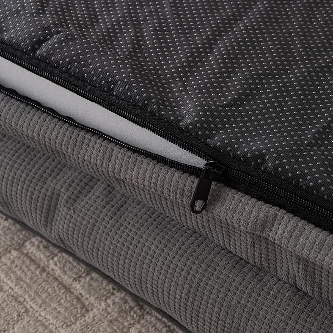 Dog Bed, Waterproof C-Shaped Pet Sofa with Removable Washable Cover, Non-Slip Bottom, Quilted Comfort Couch for All Dog and Cat Breeds (Dark Gray, 35" x 25" x 6.5")