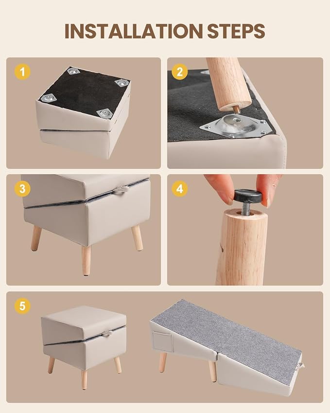 Dog Ramp for Couch & Bed, 2-in-1 Dog Stairs for Small and Medium Dogs & Cats, 16'' Indoor Pet Ramp with 23°Gentle Slope, Non-Slip Felt, Joint Protection for Senior & Injured Pets, Sturdy Ottoman-Style