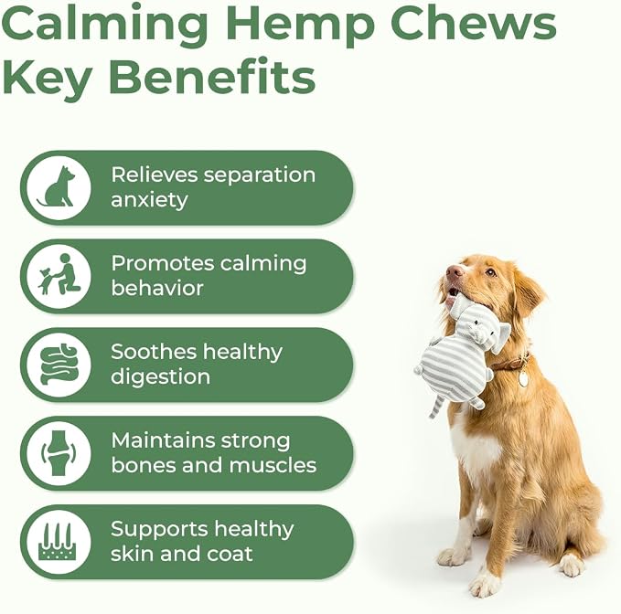 PAWLABS Calming Hemp Chews for Dogs - Relieve Anxiety & Stress - Organic Hemp, Chamomile, Protein Powder, Valerian Root - Natural Calming Aid - Vet Formulated, USA Made - Duck Flavor - 120 Count