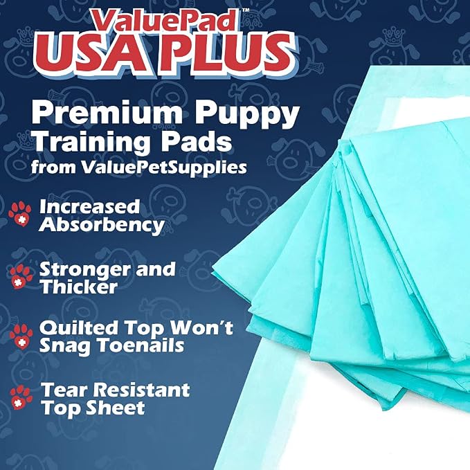 ValuePad USA Plus Puppy Pads, Large 28x30 Inch, 200 Count Bulk Pack - Premium Puppy Pee Pads for Dogs, Tear Resistant, Super Absorbent Polymer Gel Core, 5-Layer Design